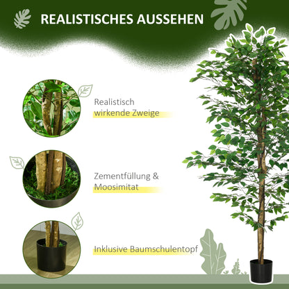 HOMCOM Künstlicher Ficus-Baum, realistisch, pflegeleicht, inkl. Topf, 180 cm hoch, Grün