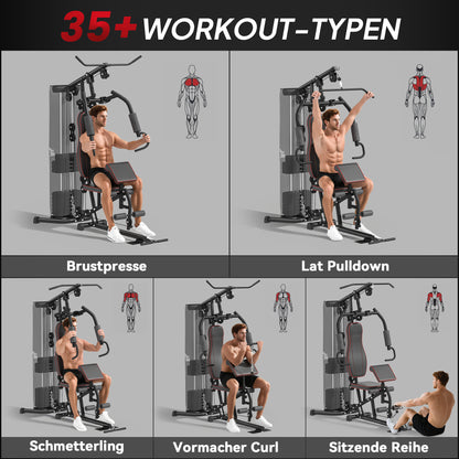 HOMCOM Heimtrainer, Trainingsstation, Hantelbank, Brustpresse, Stahl, 170x104x205 cm, Schwarz