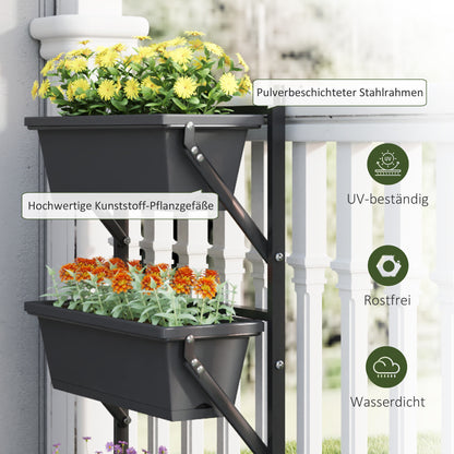 Outsunny er Set Blumentopf Pflanzkübel mit Löcher, 56x42 cm Pflanztöpfe, eckig Pflanztopf, Kunststoff Dunkelgrau