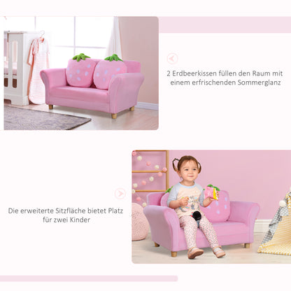 HOMCOM Kindersessel Kindersofa mit Korallenvlies-Optik, massiven Holzfüßen Sessel aus Schaumstoff Kinderstuhl für Kinderzimmer, Spielzimmer, 90 x 53 x 48cm, Rosa