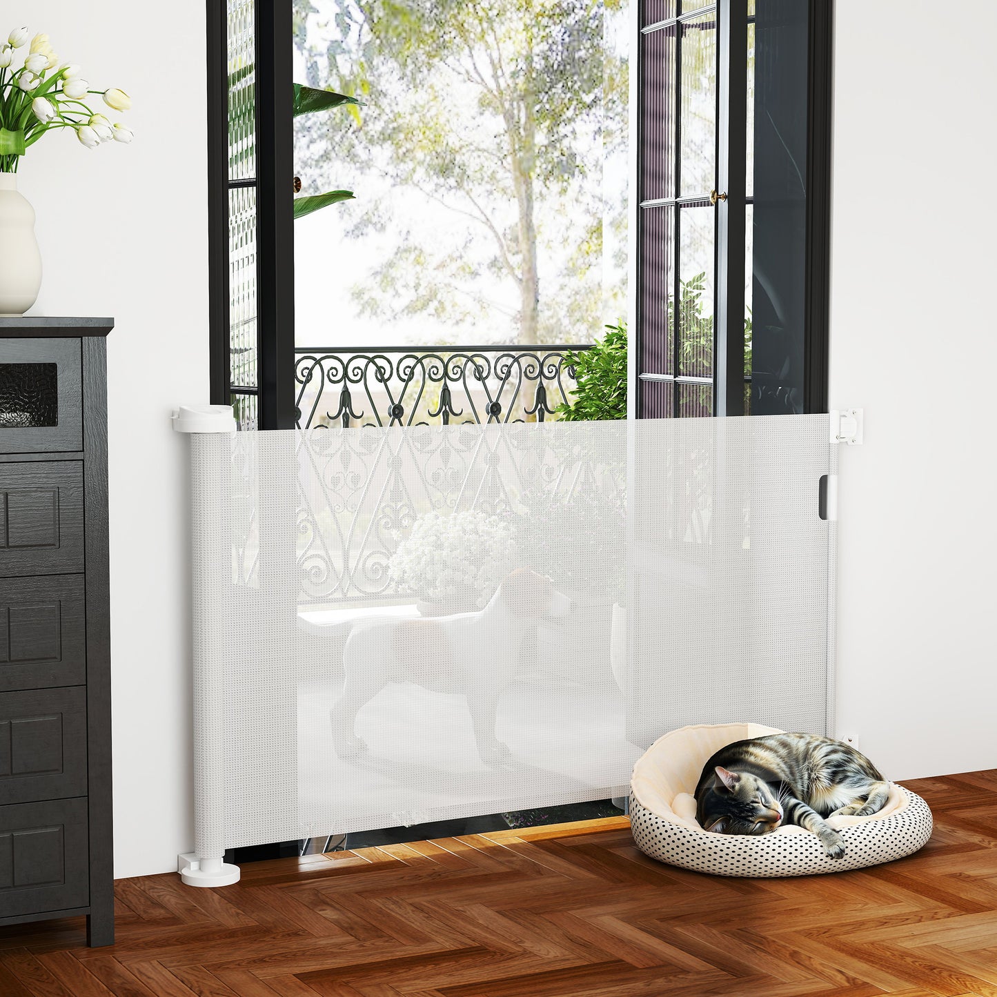 PawHut Treppenschutzgitter Ausziehbar 0-136cm 87 cm Hoch Türschutzgitter für Haustiere 142 x 10 x 87 cm Vit