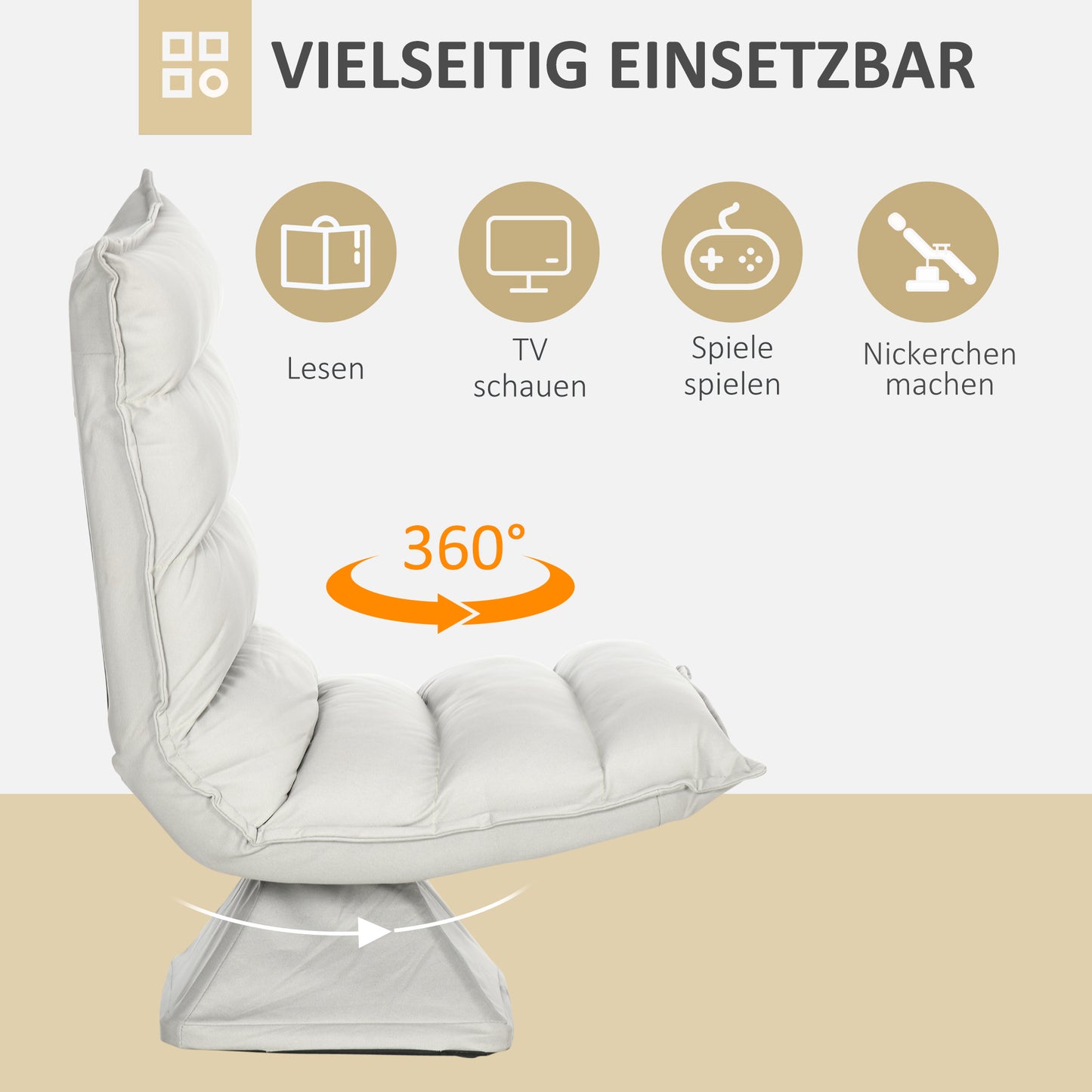 HOMCOM Sessel, drehbar, neigbare Rücklehne, Lederoptik, Stahlrahmen, hellgrau, 62 x 70 x 95 cm