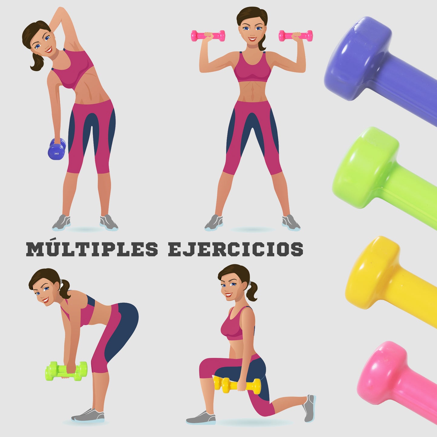 HOMCOM Hantelset 4 Hantelpaare mit Koffer 0,5 kg/1 kg/1,5 kg/2 kg Eisen+Kunststoff Rot Gelb Grün Lila