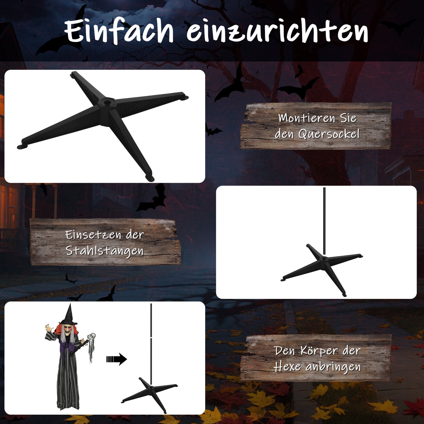 Outsunny 160 cm Halloween Dekoration Halloween Hexe mit LED-Lichter, Soundfunktion verstellbare Arme, Körper