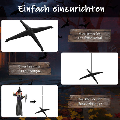 Outsunny 160 cm Halloween Dekoration Halloween Hexe mit LED-Lichter, Soundfunktion verstellbare Arme, Körper