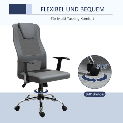Vinsetto Bürostuhl Drehstuhl höhenverstellbar Chefsessel Schreibtischstuhl ergonomisk konstleder Grau 66 x 73 x 108-118 cm