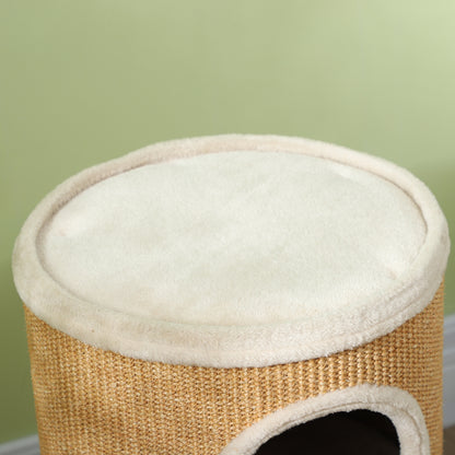 PawHut Katzenbaum mit viel Platz, Plüschbezug, Sisal-Oberfläche, Φ35 x 60H cm, Braun-Beige, 10 kg