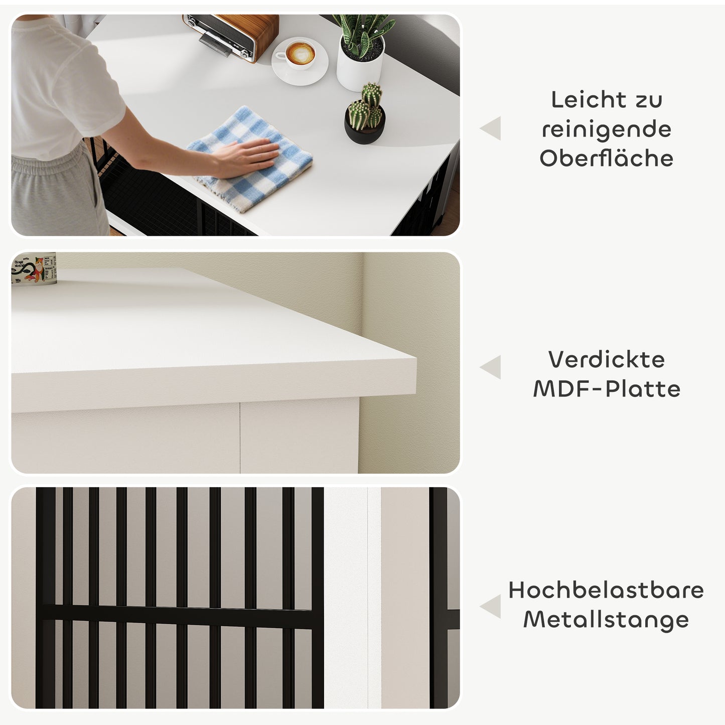 PawHut Große Hundebox, einfacher Zugang, verschließbar, drehbarer Schüsselhalter, för små och stora Hunde, Weiß