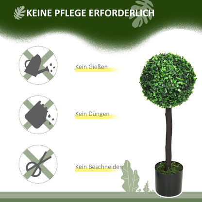 HOMCOM 2er-Set Künstlicher Buchsbaum, 2 Buchsbäume, Outdoor, 20 cm x 20 cm x 60 cm, Grün + Braun+ Schwarz