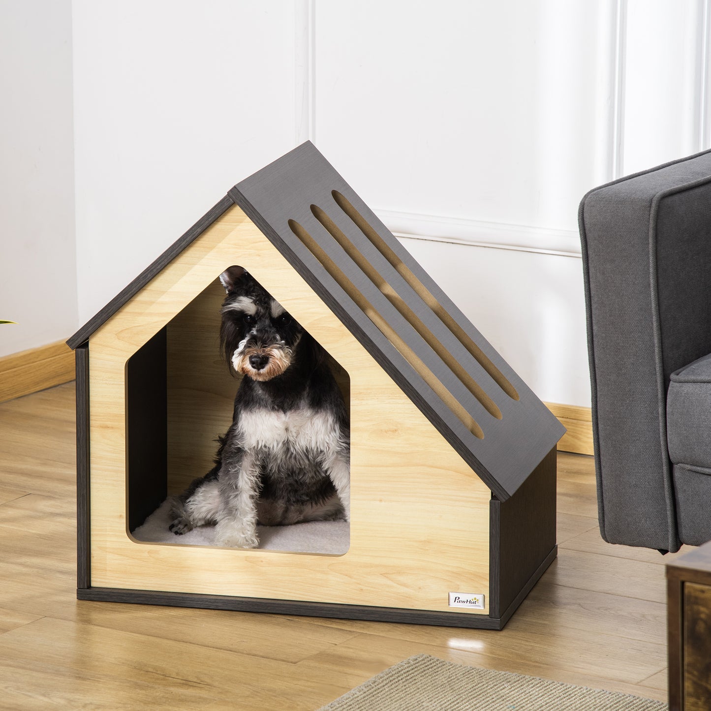 Pawhut Hundehütte Indoor Hundehöhle mit Kissen Hundehaus Hundehöhle mit schrägem Dach Katzenhaus för små Hunde bis 8 kg 60 x 40 x 59,2 cm, Braun