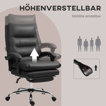 Vinsetto Bürostuhl med Massagefunktion, Beheizbar, Neigbar, Konstleder, 65x72x109-117cm, Schwarz
