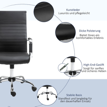 Vinsetto Bürostuhl ergonomisk Schreibtischstuhl med Wippfunktion Chefsessel höhenverstellbarer Drehstuhl gepolstert Konstledare Schaumstoff Schwarz 54 x 62 x 104-114 cm