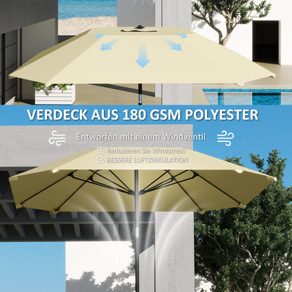 Outsunny 2,3 m Sonnenschirm ohne Basis, Verstellbarer Terrassenschirm mit Kurbel, Polyester, Aluminium, Fiberglas, Beige