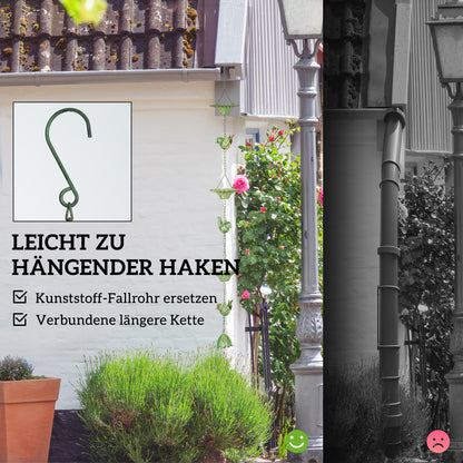 Outsunny 3er Set Regenkette 123cm Regenablaufkette aus Metall Ablaufkette mit befestigtem Aufhänger Vögeln Bell Grün