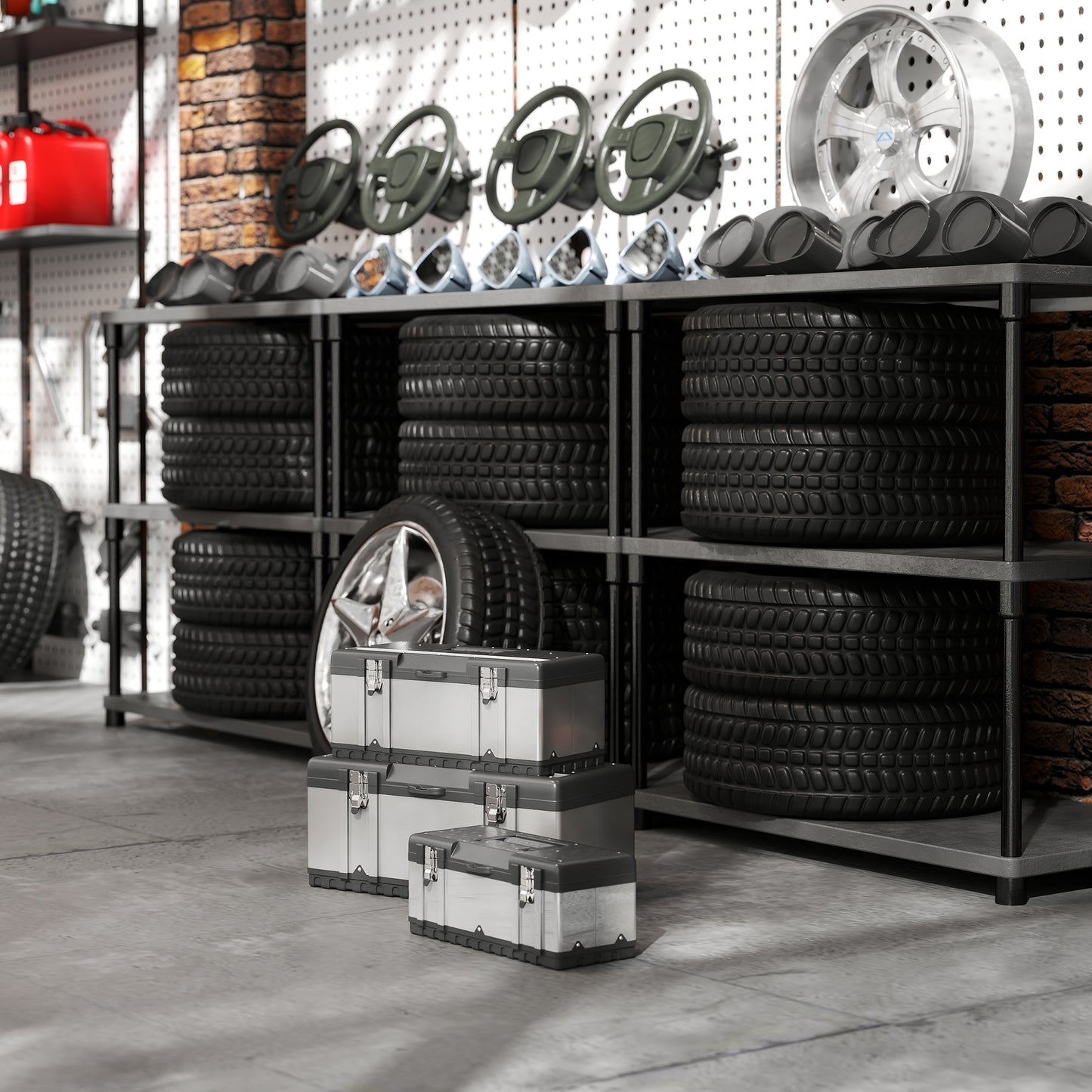 HOMCOM 3-teiliges Werkzeugkasten-Set, Edelstahl, Kunststoff, Silberfarben