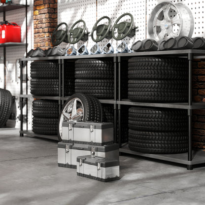 HOMCOM 3-teiliges Werkzeugkasten-Set, Edelstahl, Kunststoff, Silberfarben