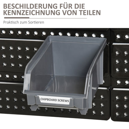 DURHAND Aufbewahrungs-System Wandregal mit Stapelboxen, 30 Boxen, 2 Lochplatten, 37,5 cm x 18 cm x 63 cm, Rot + Grau+ Schwarz