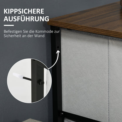 HOMCOM Kommode mit 5 Schubladen aus Stoff Aufbewahrungsschrank mit Griffen 45 x 30 x 116 cm Grau