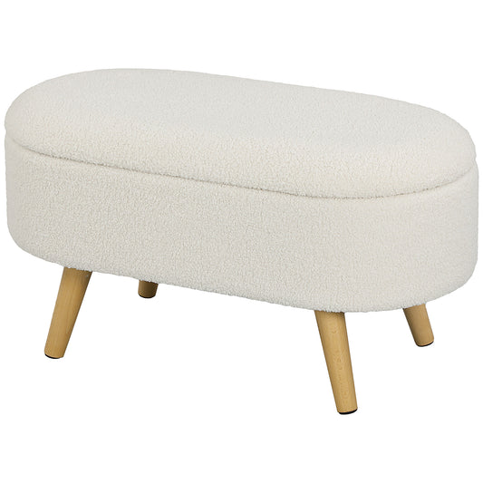 HOMCOM Sitzbank mit Stauraum und Deckel, Fußhocker für Flur, Wohnzimmer, Schlafzimmer, Holz, Stoffbezug, Weiß