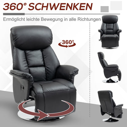 HOMCOM Relaxsessel, Liegefunktion, Lederoptik, Fußstütze, bis 150 kg, 78 x 80 x 109 cm, Schwarz
