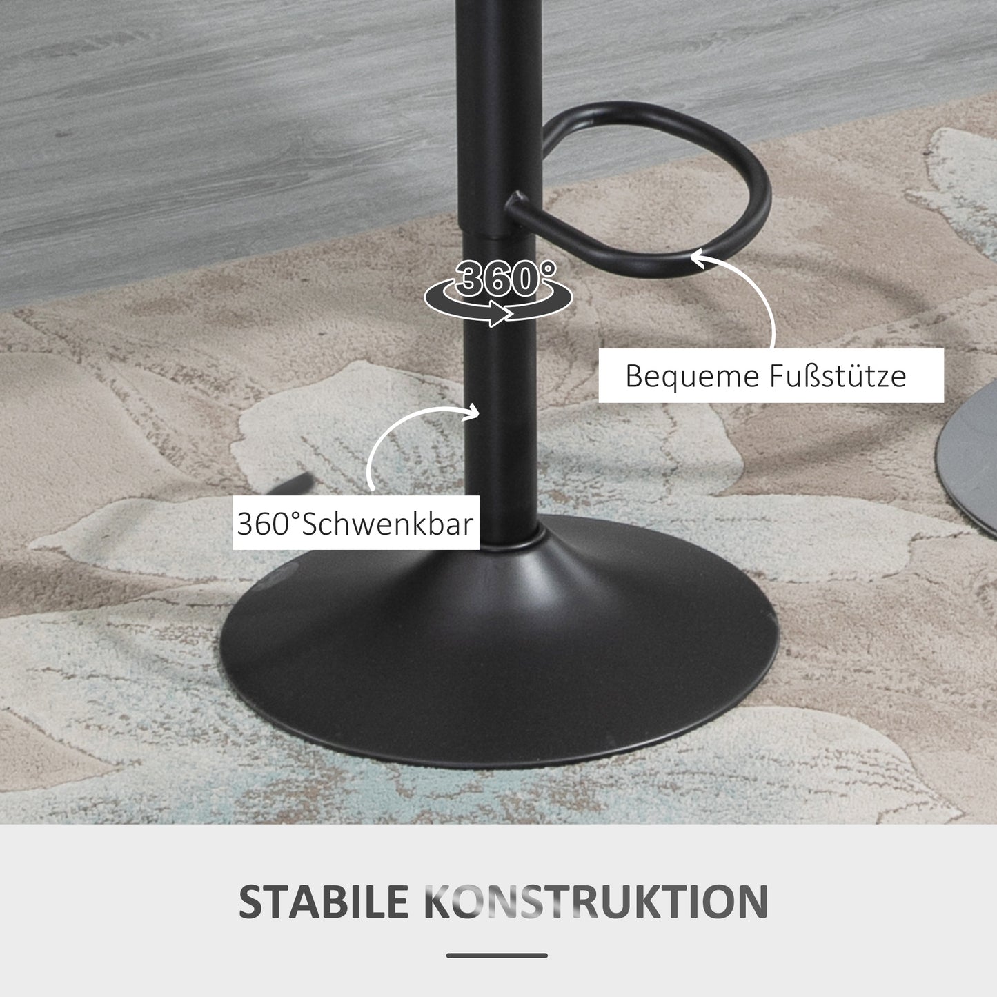 HOMCOM Barhocker 2er-Set, Lederoptik, drehbar, höhenverstellbar, Fußstütze, Metallrahmen, 47 x 52 x 87-109 cm, Grau