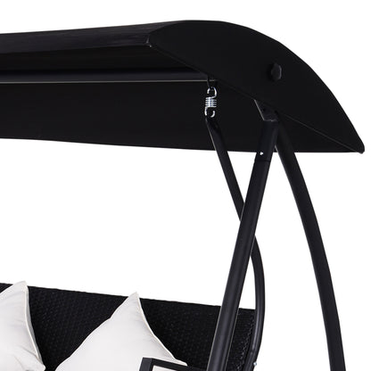 Outsunny 3-Sitzer Hollywoodschaukel Schaukel Polyrattan Metall mit Kissen belastbar bis 360kg Neu (Schwarz)