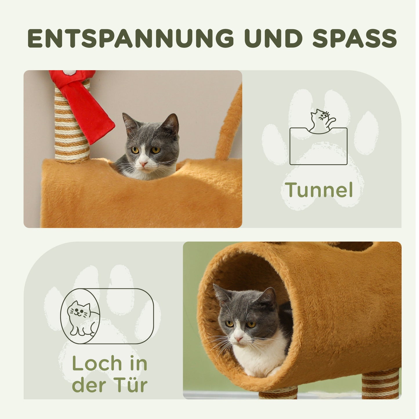 PawHut Kratzbaum 98 cm Katzenturm im Hirschdesign, mit Höhle, Spielball, Jutestämme Braun