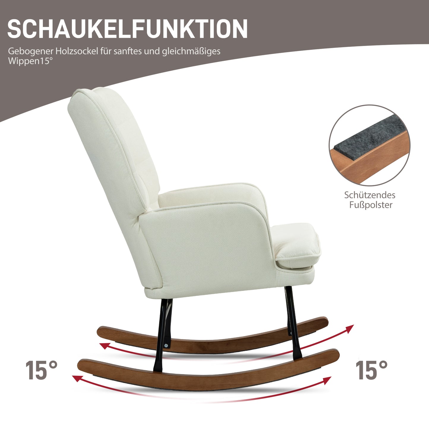 HOMCOM Schaukelstuhl mit Hocker, sanftes Schaukelsystem, Leinenimitat, 64 x 89 x 90 cm, Cremeweiß