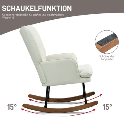 HOMCOM Schaukelstuhl mit Hocker, sanftes Schaukelsystem, Leinenimitat, 64 x 89 x 90 cm, Cremeweiß