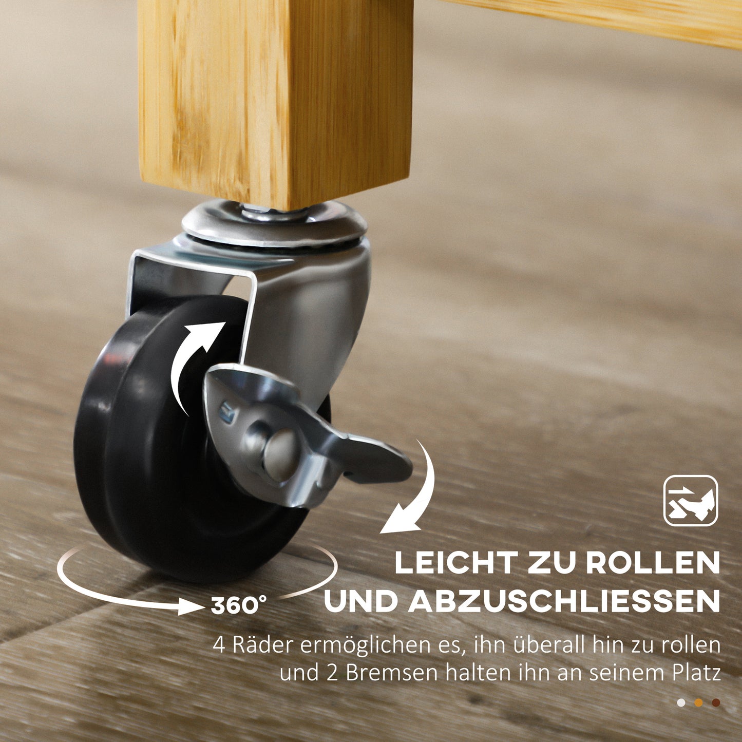 HOMCOM Küchenwagen aus Bambus, Mehrzweckwagen, Sevierwagen, 2 Schubladen, 1 Schrank, 2 Regale, Natur