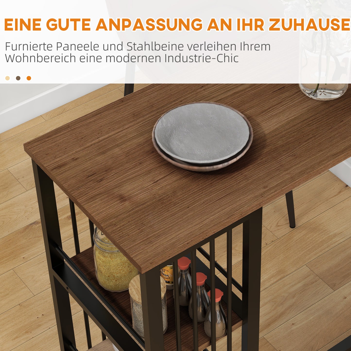 HOMCOM Bartisch Stehtisch Küchentresen, Industriedesign, 3 Regale, 120 x 40 x 105 cm; Schwarz + Braun