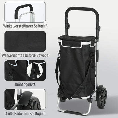 HOMCOM 3-in-1 Einkaufstrolley klappbar mit 40L Kapazität belastbar Trolley bis 25kg mit Kühlfach Schwarz