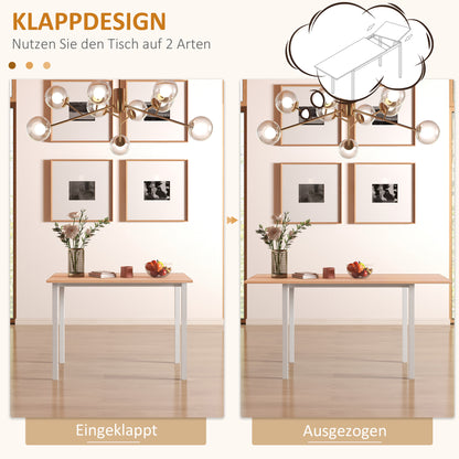 HOMCOM Esstisch für 6 Personen, Küchentisch, Erweiterbar, Küchentisch, Braun + Weiß