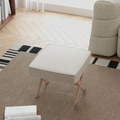 HOMCOM Moderner Fußhocker, Gepolsterter Hocker mit weichem Sitz, Kautschukholzbeine, für Wohnzimmer, Schlafzimmer, Beige