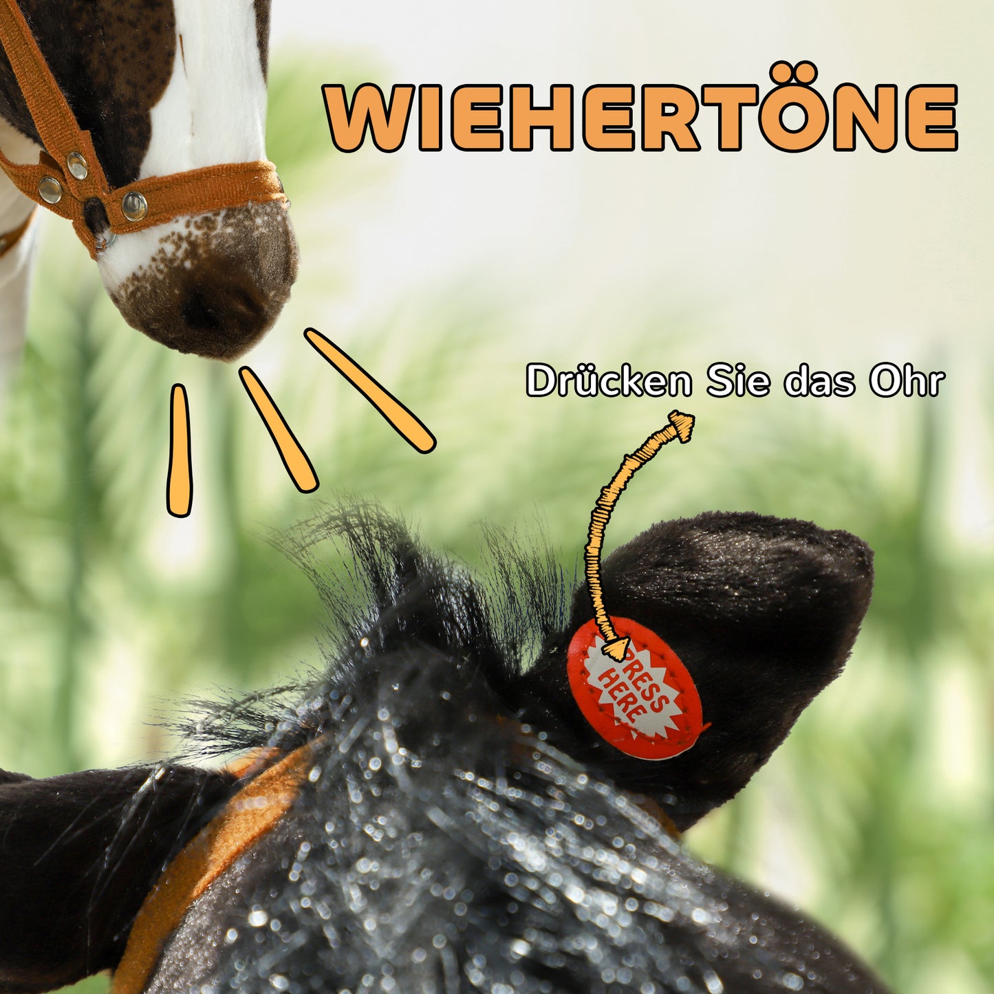 AIYAPLAY Schaukelpferd mit Soundeffekten, weiches Fell, für 3-8 Jahre, 85 x 28 x 60 cm, Braun/Cremeweiß