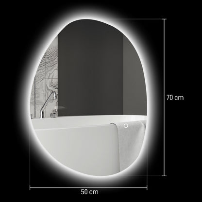 HOMCOM 70 x 50 cm Asymmetrischer Badspiegel mit LED-Licht, Smart Touch Schalter, Anti-Beschlag-Funktion, Silber
