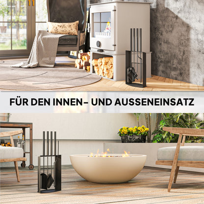 Outsunny Kaminbesteck Set 5teilig Kaminzubehör mit Besen, Schaufel, Schürhaken Zange Ständer Metall, Schwarz