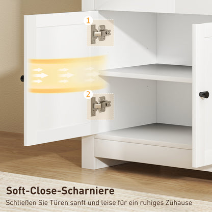 HOMCOM Kommode mit viel Stauraum, Sideboard mit Soft-Close-Türen, 2 Schubladen, verstellbares Regal, Weiß