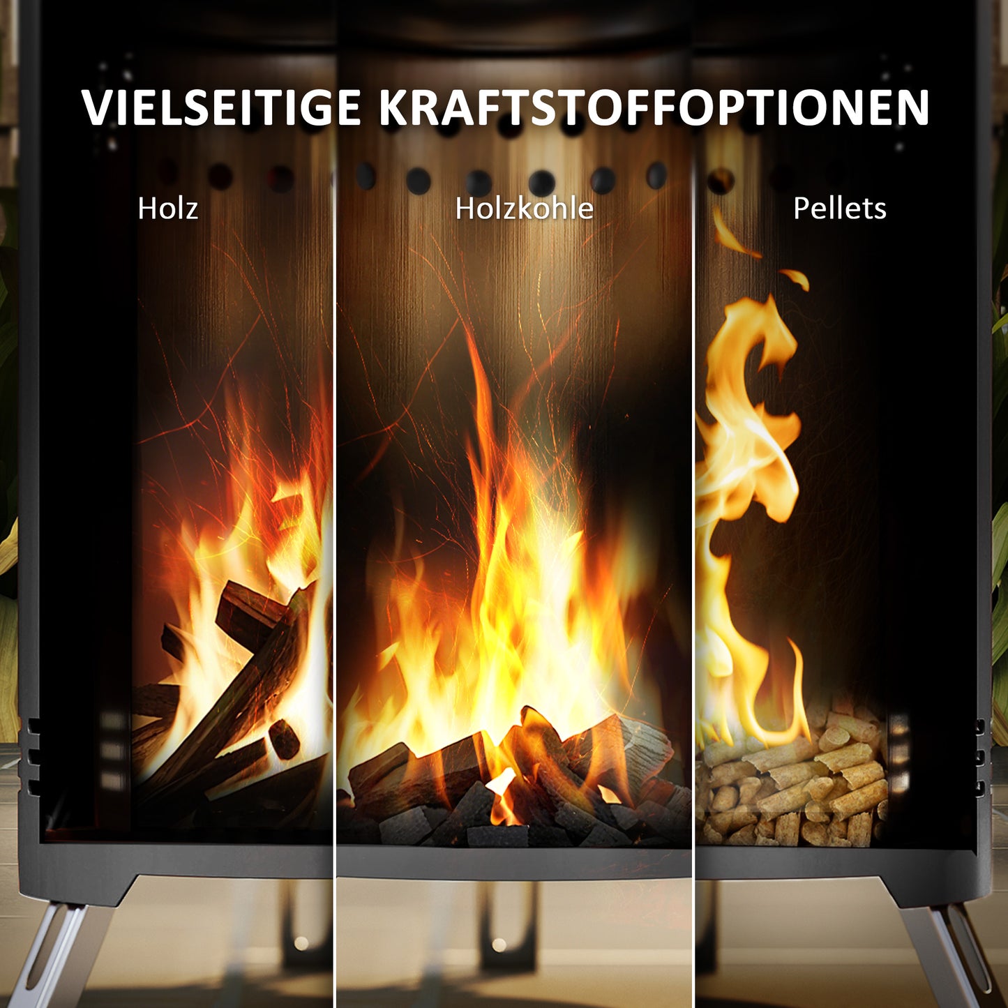 Outsunny Feuerschale Ø16x25cm aus Edelstahl Feuerstelle mit Schürhaken Rauchfreie Feuerschalen Grau