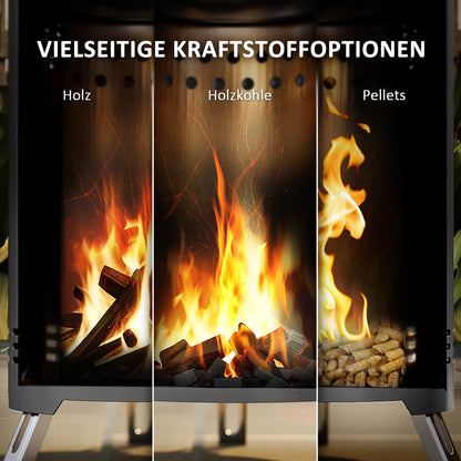 Outsunny Feuerschale Ø16x25cm aus Edelstahl Feuerstelle mit Schürhaken Rauchfreie Feuerschalen Grau