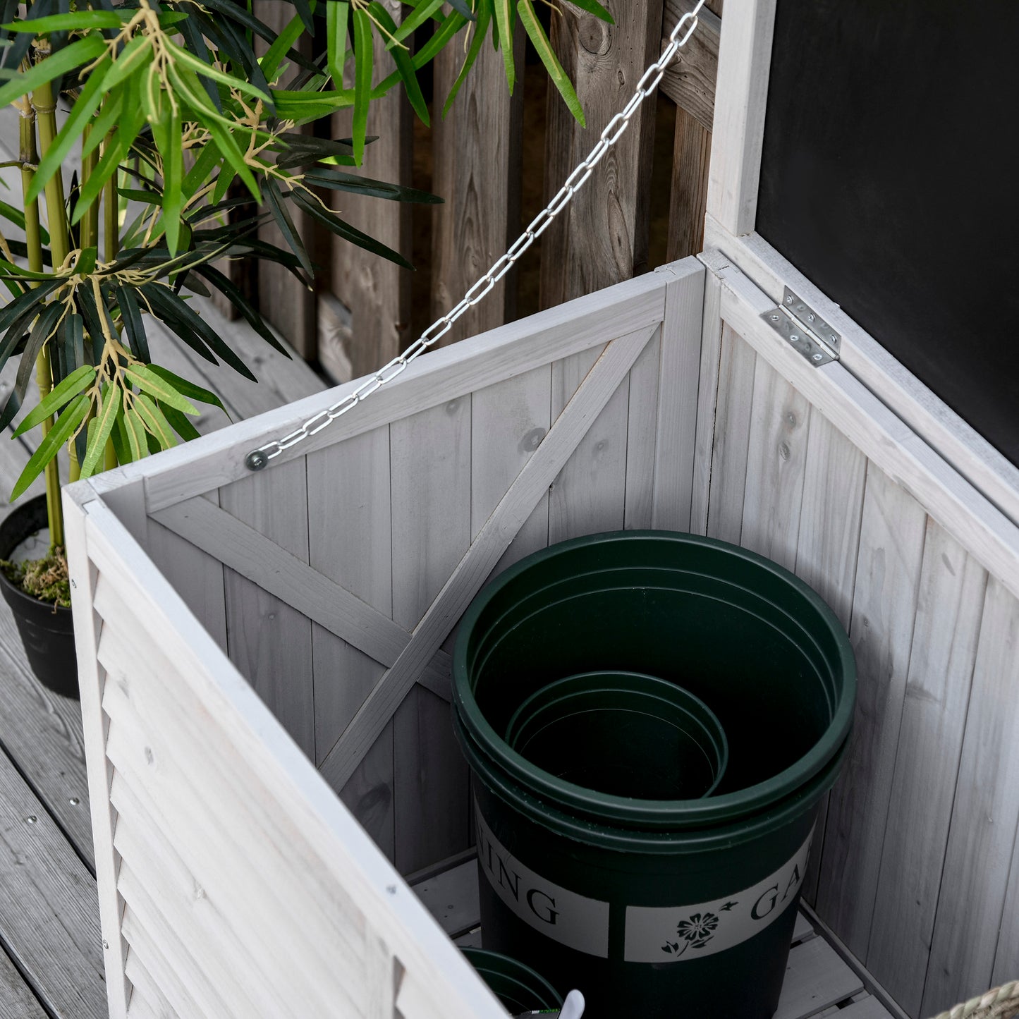 Outsunny Gartenbox, wetterbeständig, luftdurchlässig, Kissenbox, Aufbewahrungsbox, Fichtenholz, grau, 127 x 56 x 60 cm