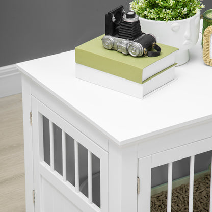 PawHut Hundekäfig, Möbel med 3 Türen Hundehütte Hundebox für Zuhause 78 x 53 x 59,3 cm, Vit