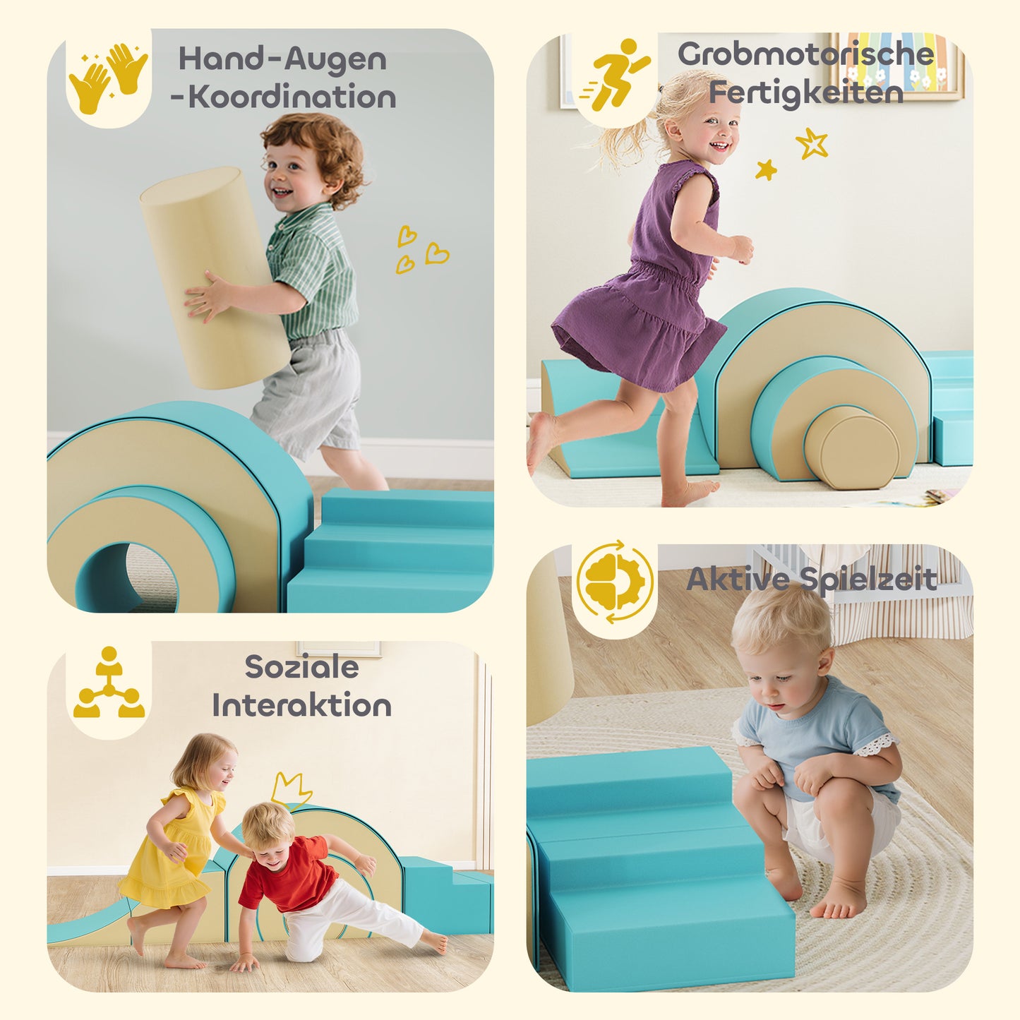 AIYAPLAY 5-teiliges Softbaustein-Set für Babys & Kleinkinder, Schaumstoff, Kunstleder, 5 kreative Formen, Indoor-Set zum Klettern, Krabbeln, Spielen, Grün