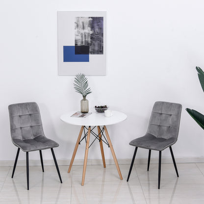 HOMCOM 2er-Set Esszimmerstuhl Polsterstuhl Küchenstuhl mit Samt-Optik Esstisch Samt Metall Grau+Schwarz 45 x 63 x 90 cm