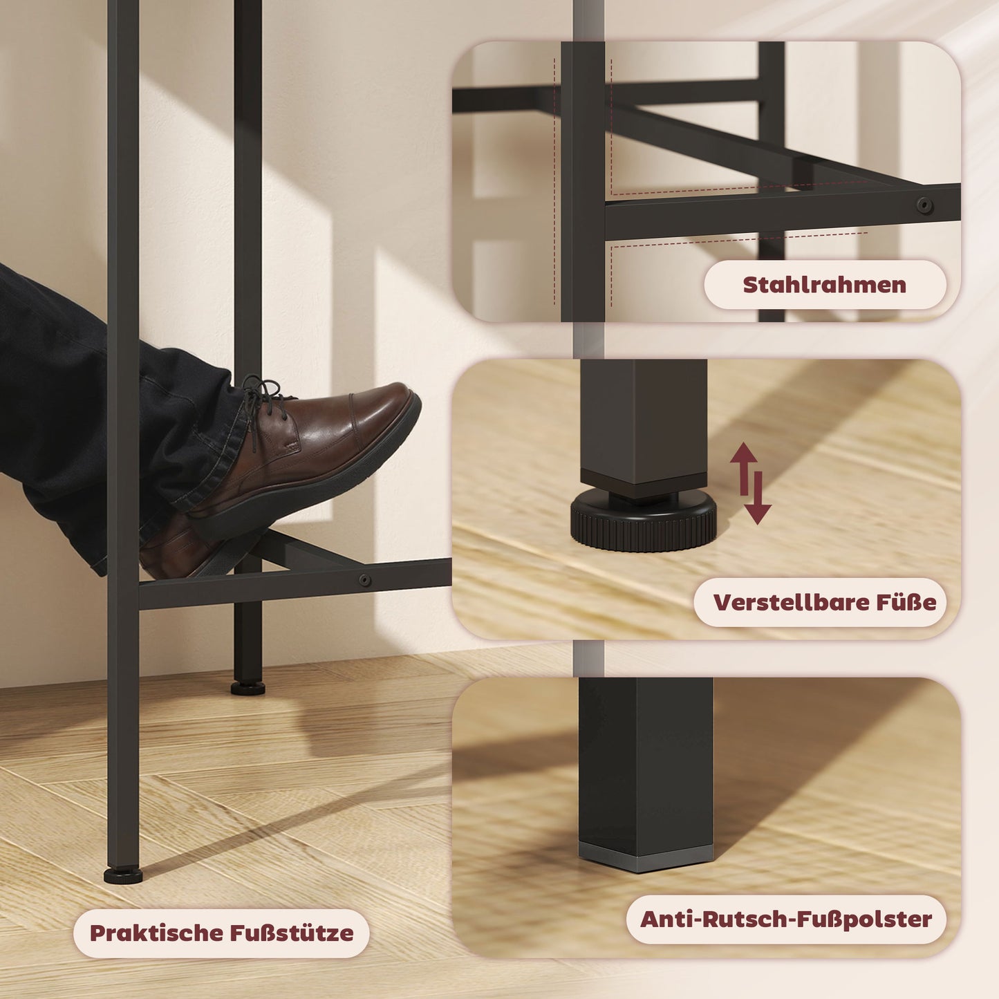 HOMCOM Bartisch Set Bartisch mit Barhocker-Set Esstisch mit 2 Stühlen mit Rutschfestem Fußpolster Naturholz