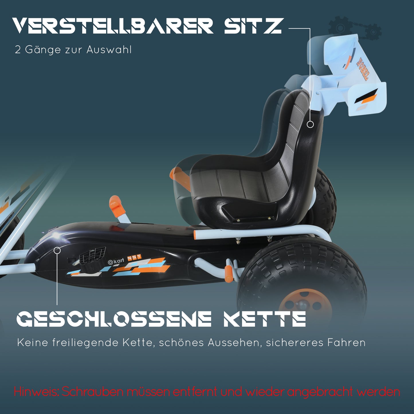 HOMCOM Gokart Tretauto mit Handbremse, verstellbarem Sitz, Pedal, Vor- und Rückwärtsgang, Kettcar Tretfahrzeug Kinderfahrzeug Kinderspielzeug Pedal-Gokart für Kinder ab 3 Jahren Hellblau