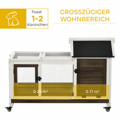 PawHut Kleintierstall für Zwergkaninchen, Meerschweinchen, mit Rädern, 108 x 58 x 73,5 cm, Kaffee