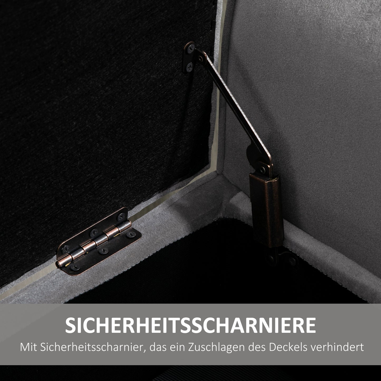 HOMCOM Polsterbank mit Stauraum und Armlehnen, Truhenbank für Flur, Schlafzimmer, Wohnzimmer, 118 x 42 x 66 cm, Dunkelgrau