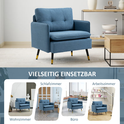 HOMCOM Akzentsessel mit Knopfheftung, Polstersessel, abnehmbare Polster, Schwarz + Gold + Blau
