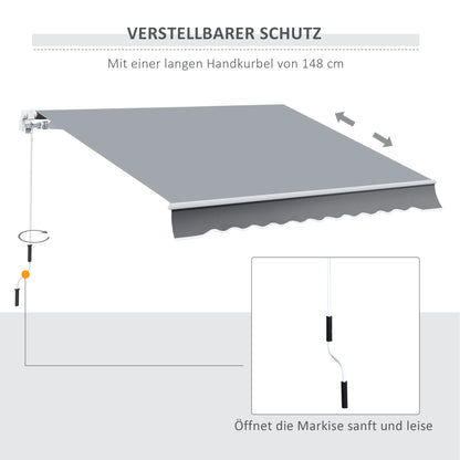 Outsunny Markise, 3,95 x 2,45 m, Sonnenschutz, einfahrbar, mit Handkurbel, Metallrahmen, Polyester, Grau/Weiß